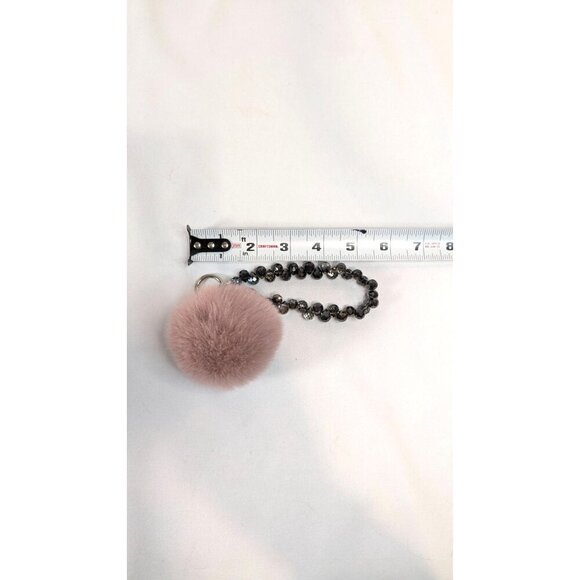 Purse fob charm keychain mauve pompom black sparkly beaded wrist strap custom - Picture 3 of 3